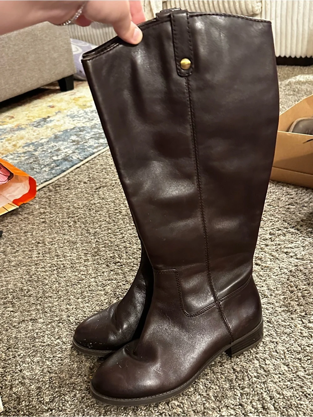 INC Women's Tall Leather Riding Boots in Dark Brown